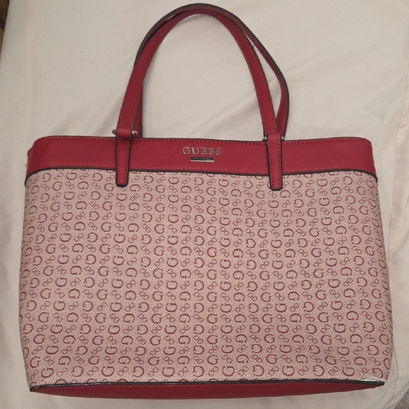 GUESS Red and Cream Patterned Tote Bag - Picture 1 of 1
